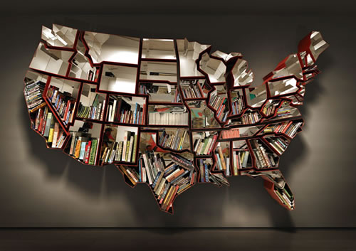 Usa map bookcase