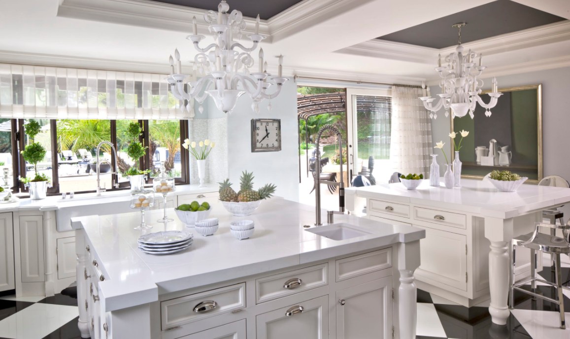 Grey ceiling paint and black white floor