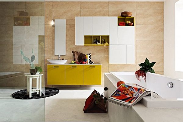 Yellow red bathroom 600x454