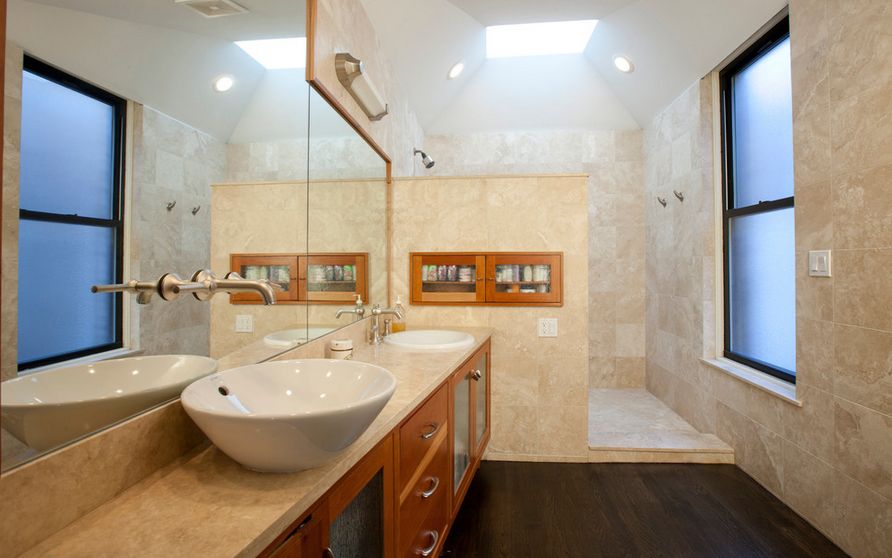 Marble modern bathroom with walk in shower