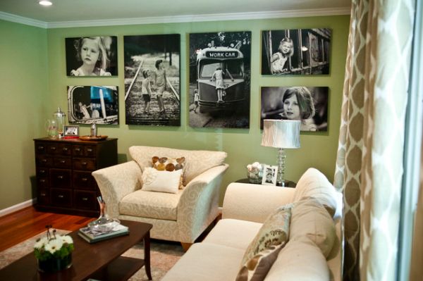 Green wall living room display pics