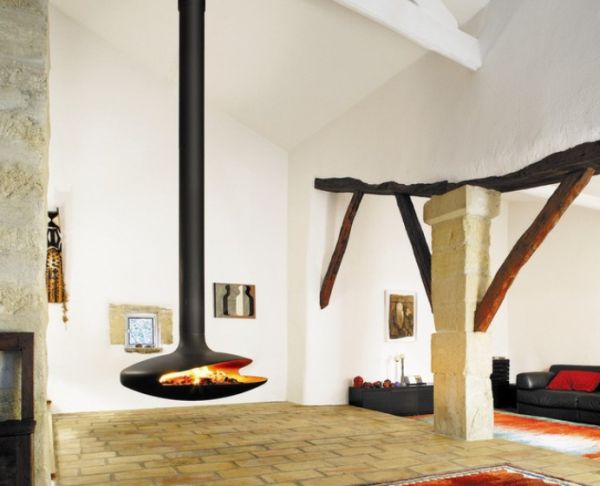 Modern hanging fireplace design