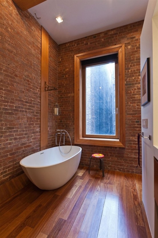 exposed brick in bathrooms