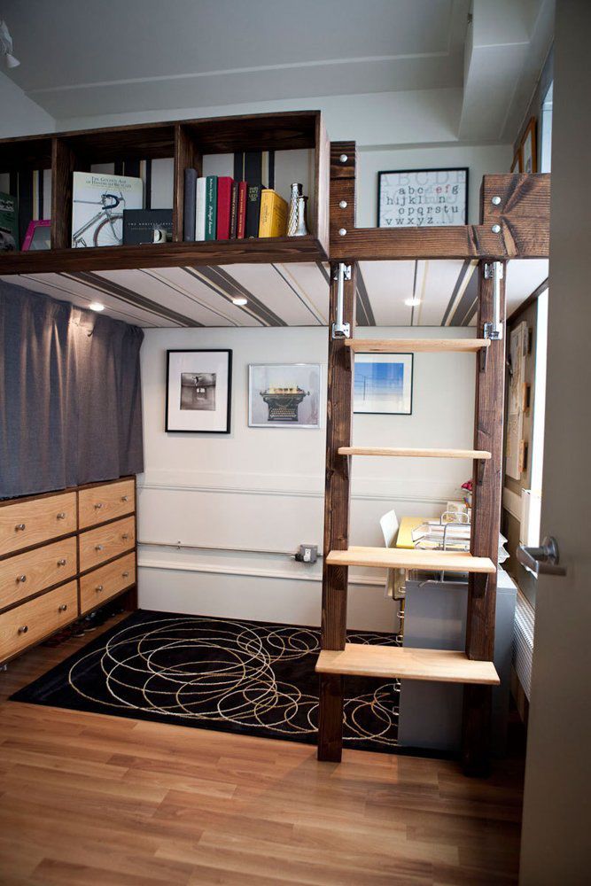 loft bed with desk on top