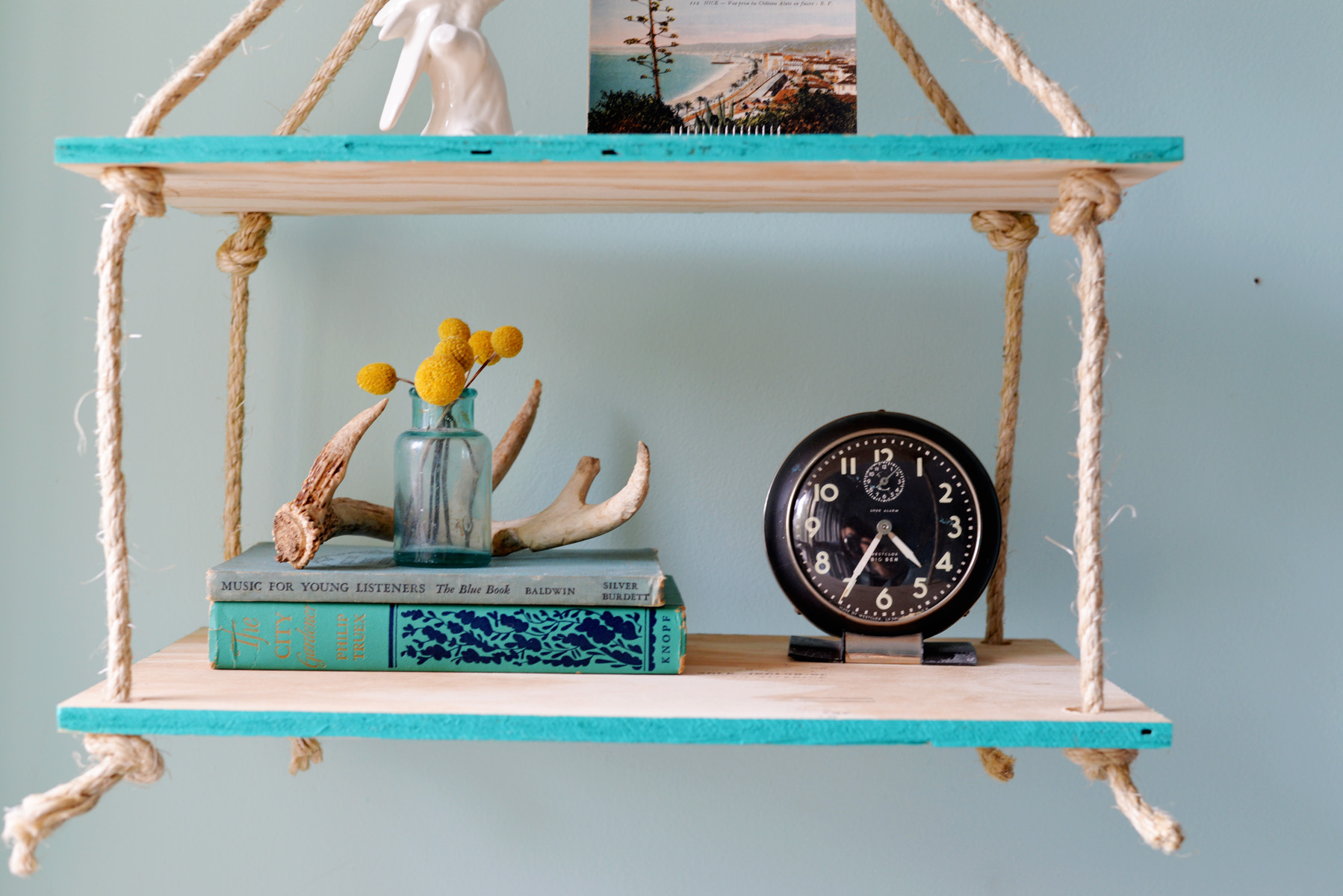 DIY Hanging Rope Shelf