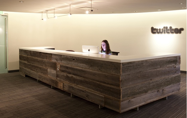 rustic wood reception desk