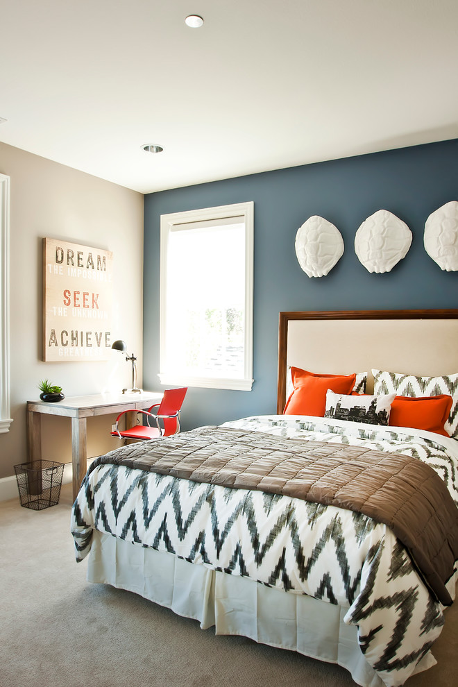 Contemporary bedroom brains over bed