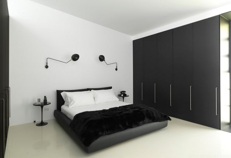 White walls black 2024 furniture bedroom