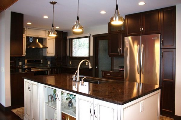 Black and brown kitchen cabinets two tone