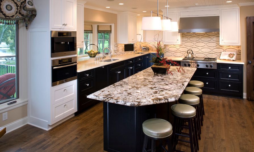 Black and brown kitchen cabinets two tone