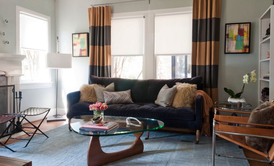 striped curtains apartment living room