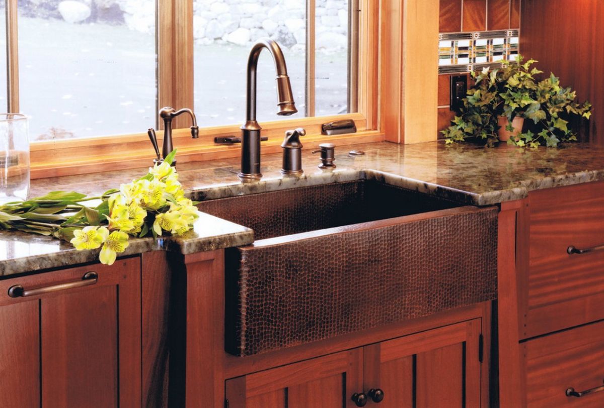 kitchen with copper farm sink