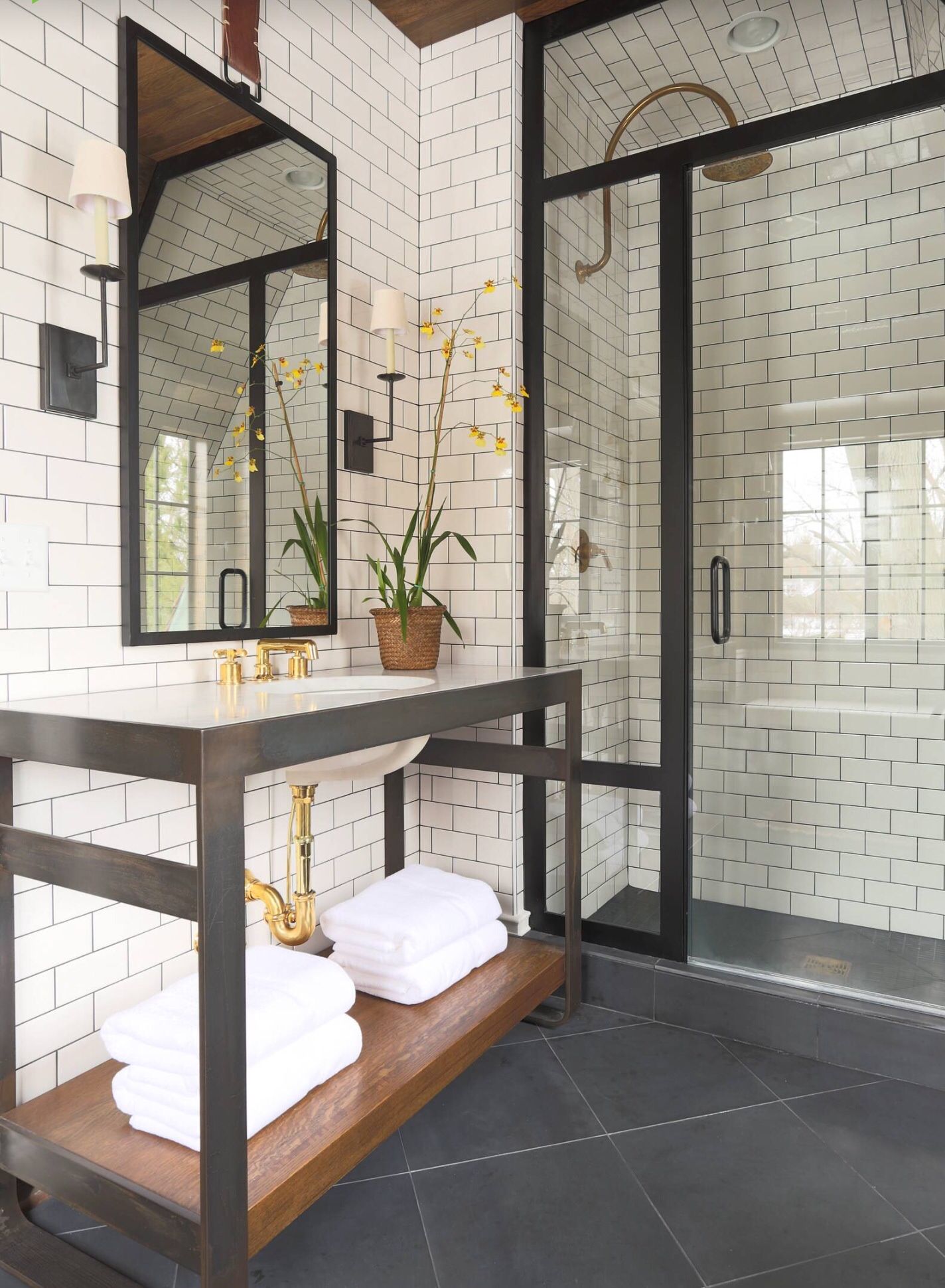 white glass subway tile bathroom