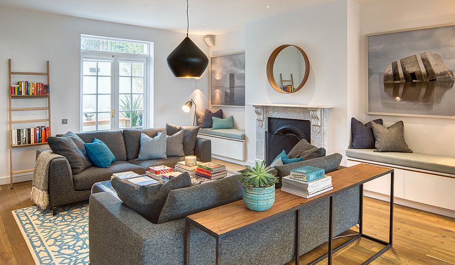 Living Room With Console Table Behind Sofa