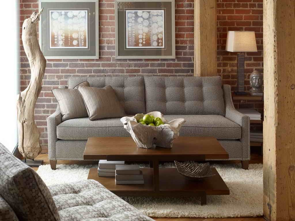 Taupe brown living with exposed bricks