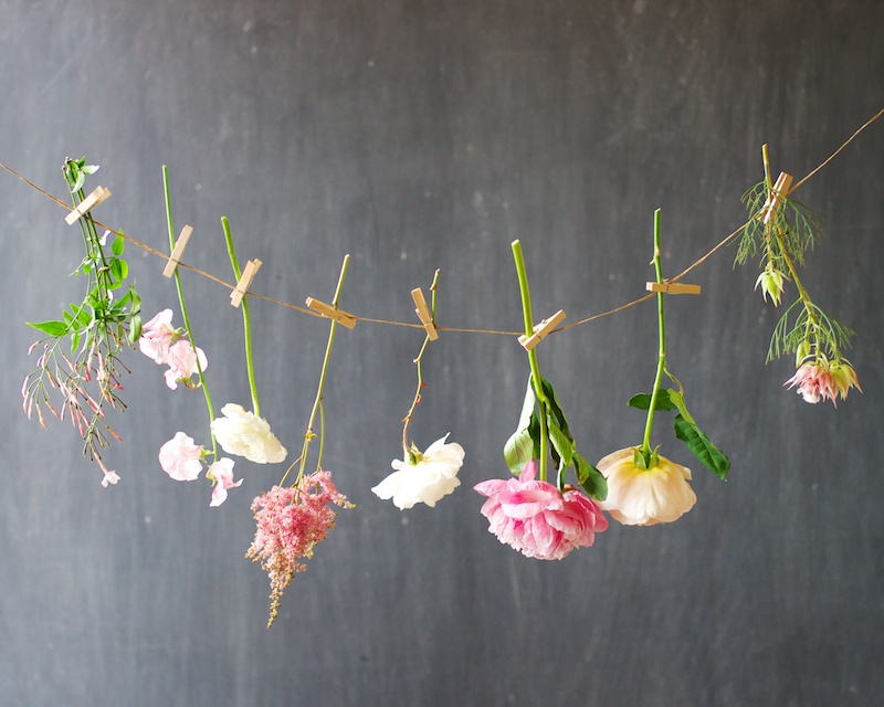 Hanging flowers with clothespins