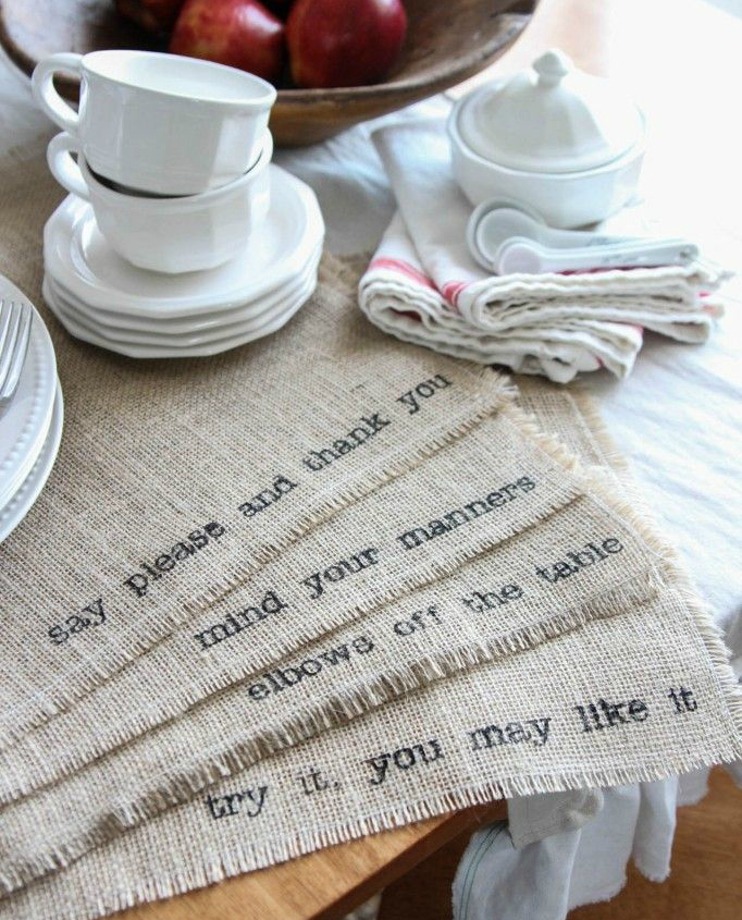 Stenciled burlap placemats