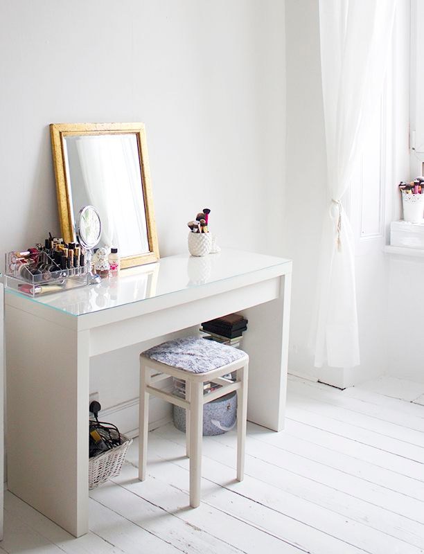 Ikea vanity with glass on top