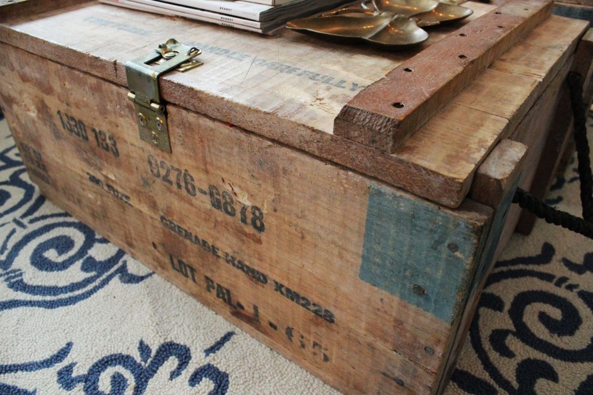 Two vintage grenade boxes turned into coffee table