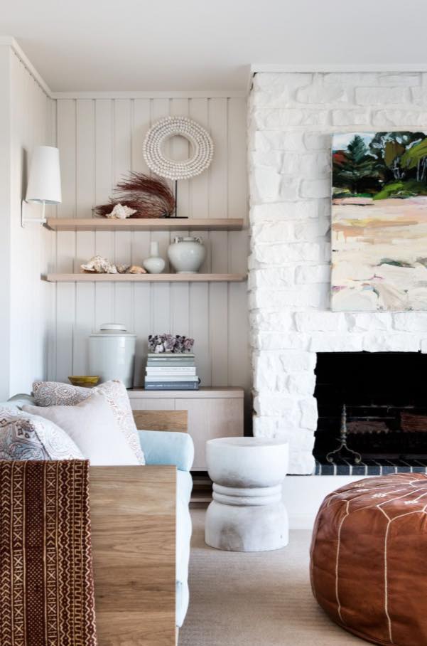 White painted bricks for living room