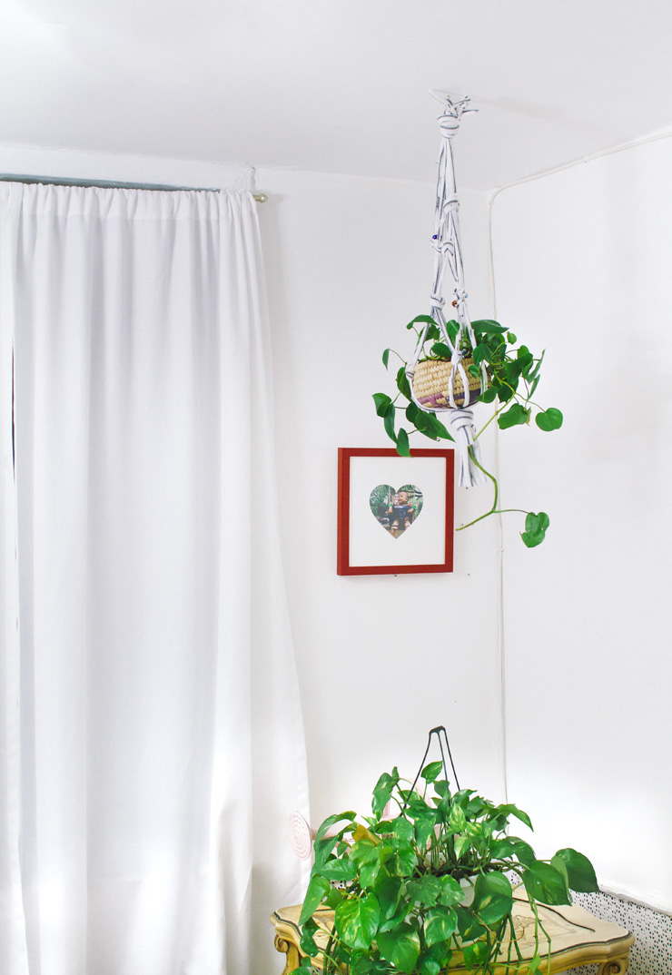 Hanging planter from an old t shirt