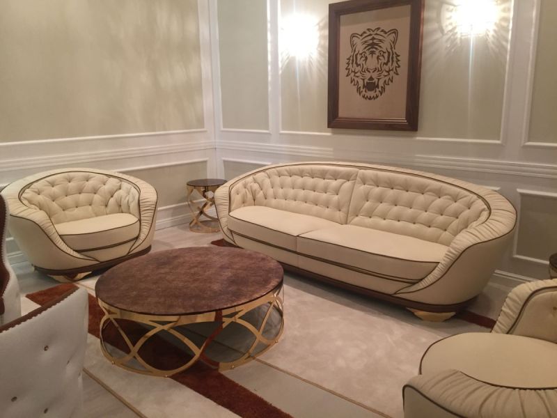 Luxury white tufted leather and armchair for living room