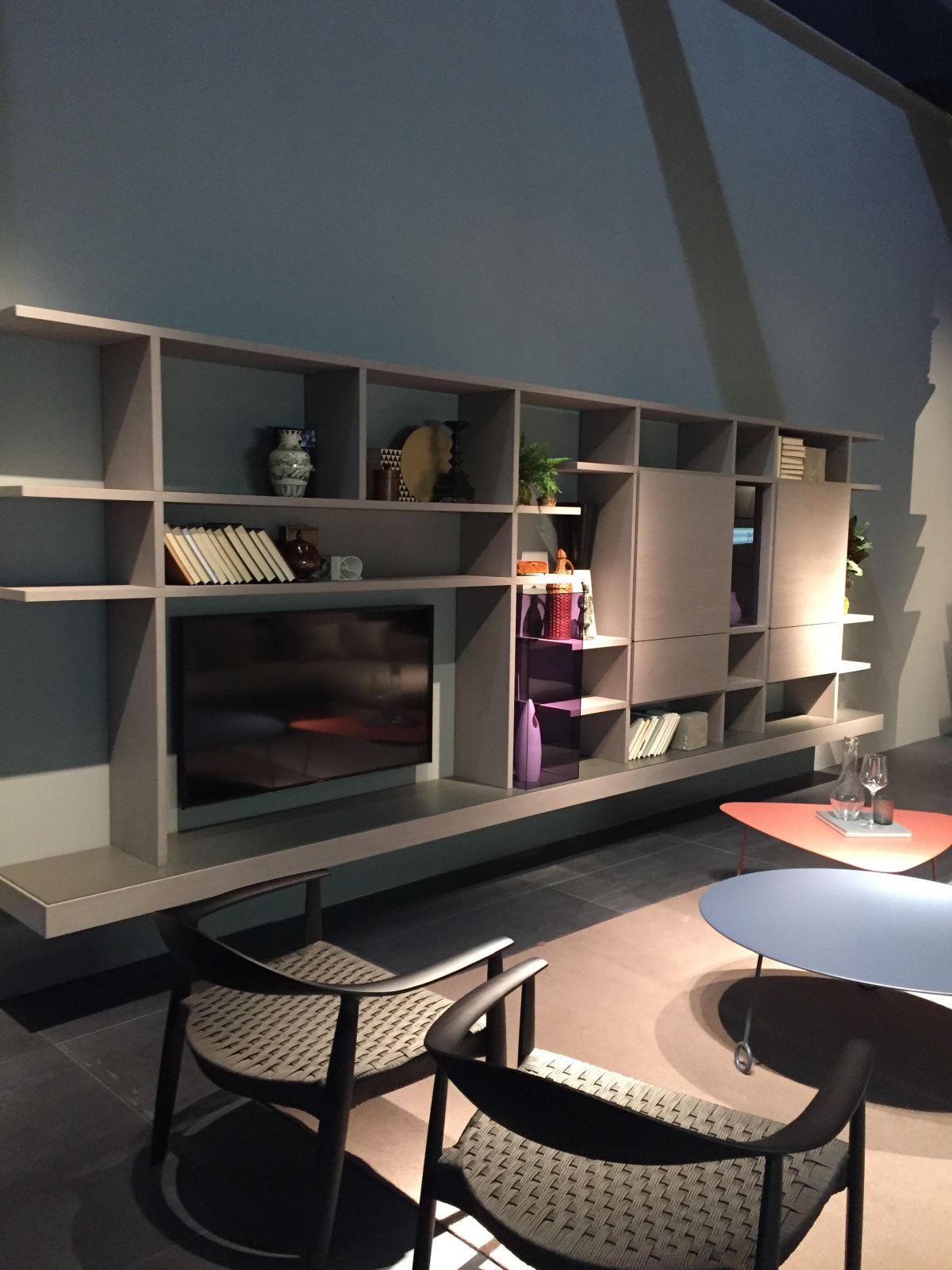 Tv wall unit with shelves and spaces for sstorage