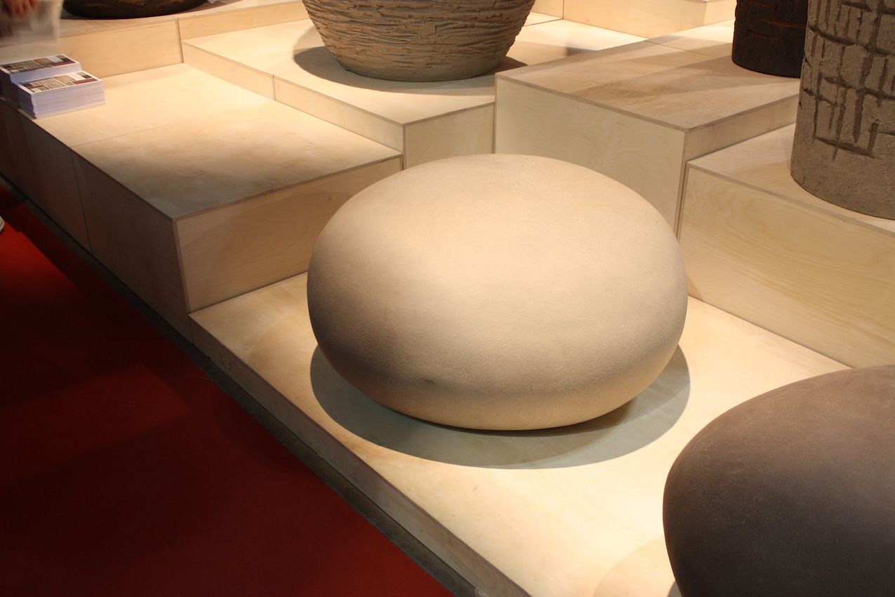 These seating "pebbles" from Atelier Vierkant, a Belgian company, are made from hand-carved molds and a special German clay. They are sculptures as well as convenient outdoor seating. The natural look makes them perfect to place in a variety of natural settings.