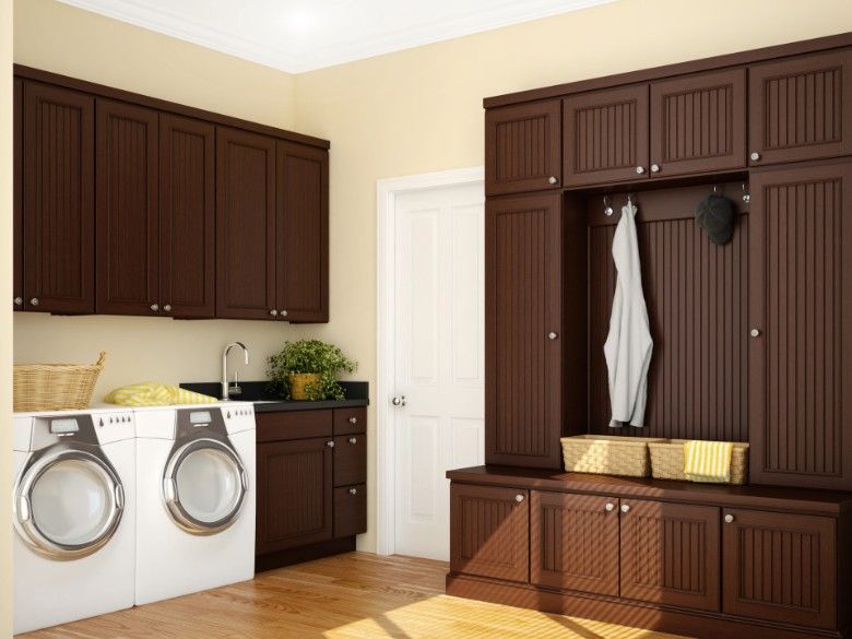 brown laundry room