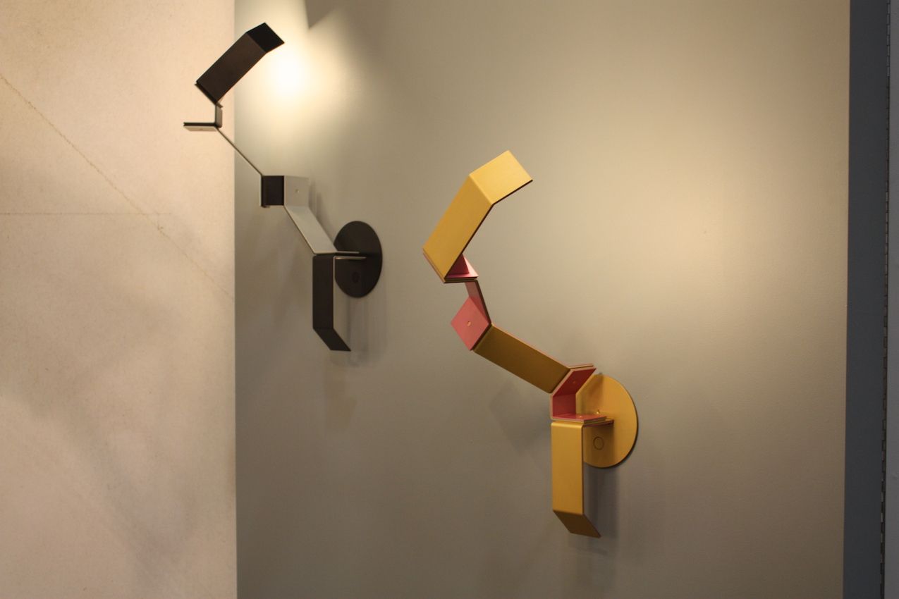 Dieter's "Ingo" is a wall sconce made from pieces of folded aluminum. The individual pieces connect using magnets, which allows you to configure them in any way you like, switching it up at will.