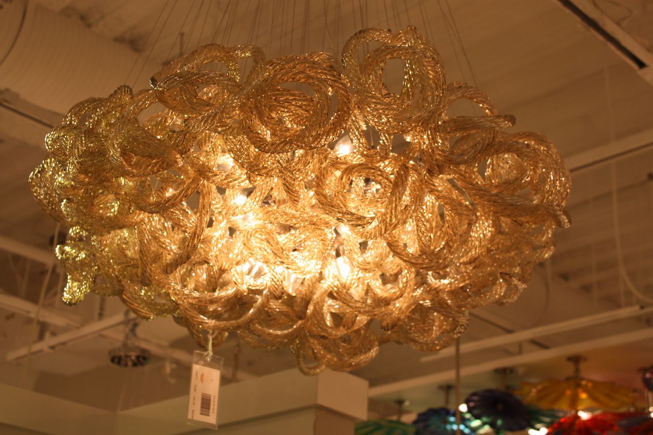 Viz glass tubular chandelier from Las Vegas Market