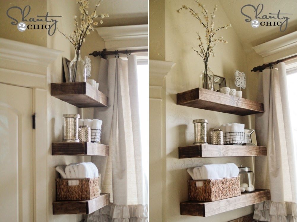 Floating Wood shelves for Bathroom storage