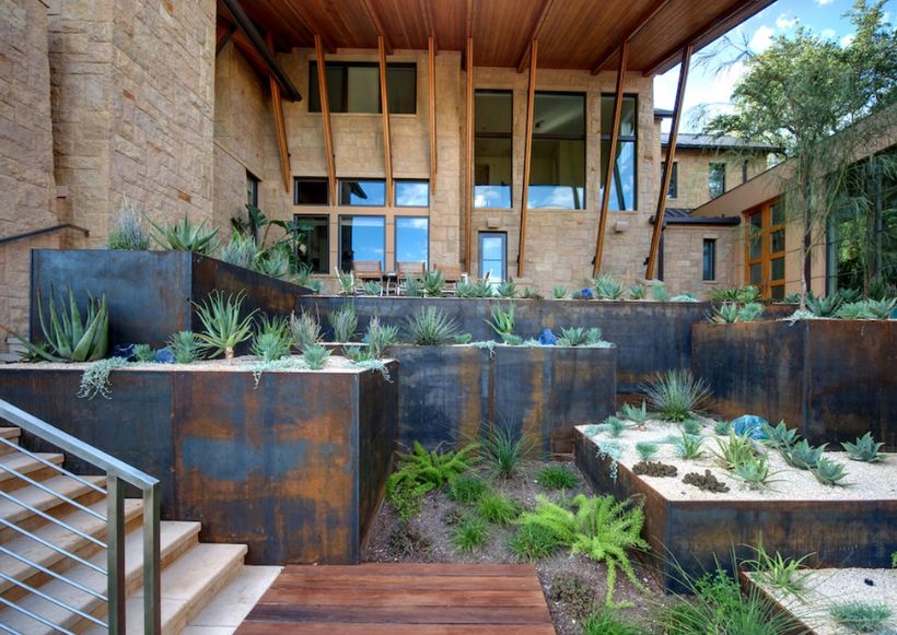 Front house Weathering steel planters