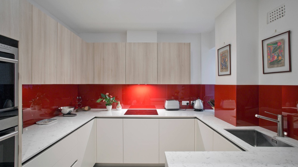 Modern kitchen with brass hardware