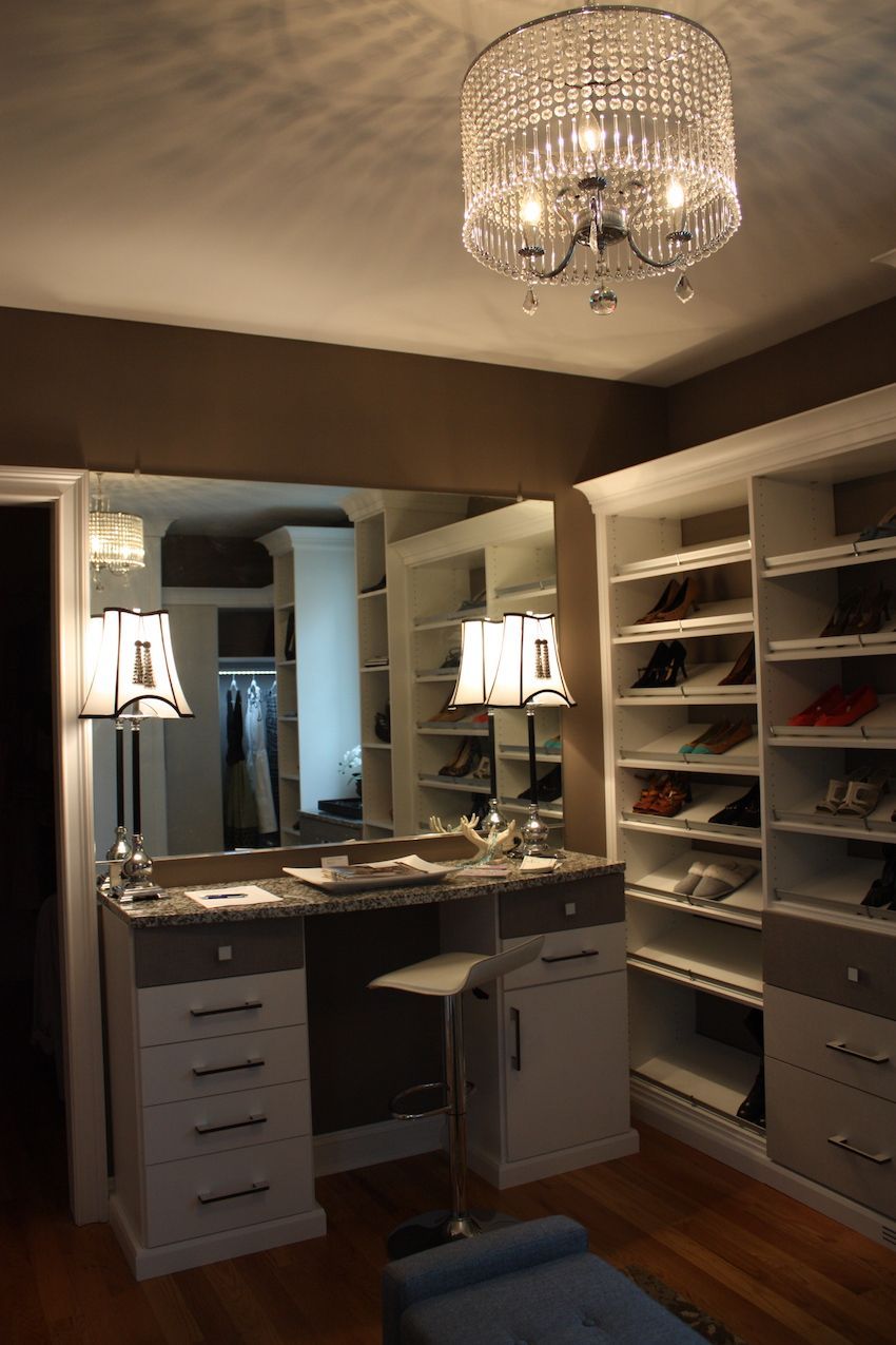 Master closet room with makeup vanity