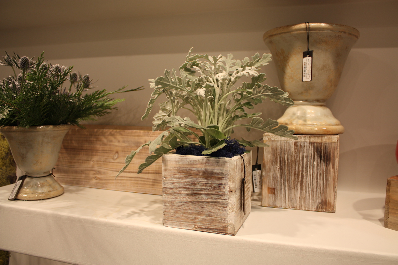 Accent Decor offers planters and pedestals, as well as other items, in a whitewashed finish.