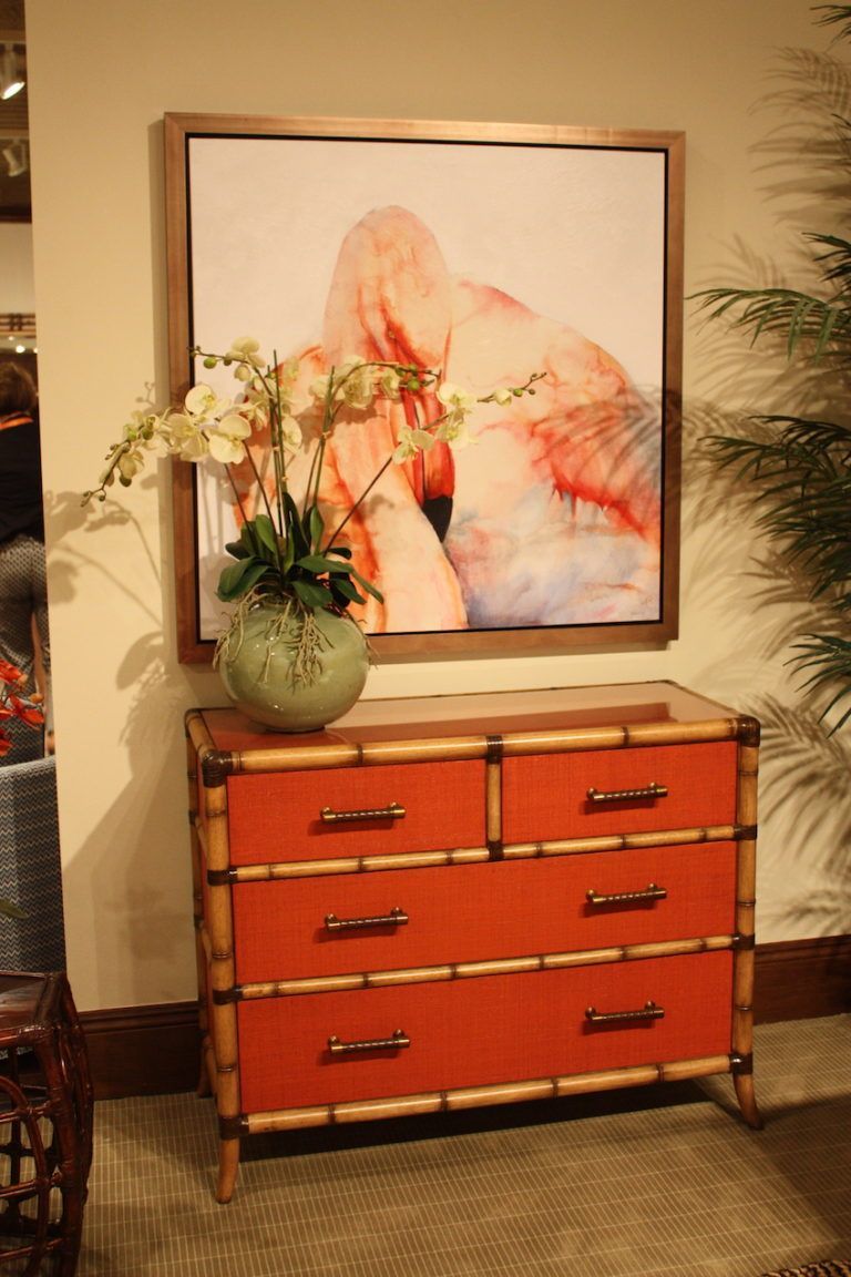 Even a refined style can incorporate a red accent, like this babe trimmed dresser.