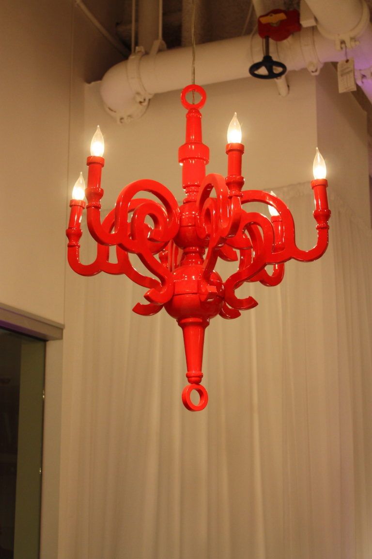 Shiny, with a heftier feel, this chandelier is funkier than usual.