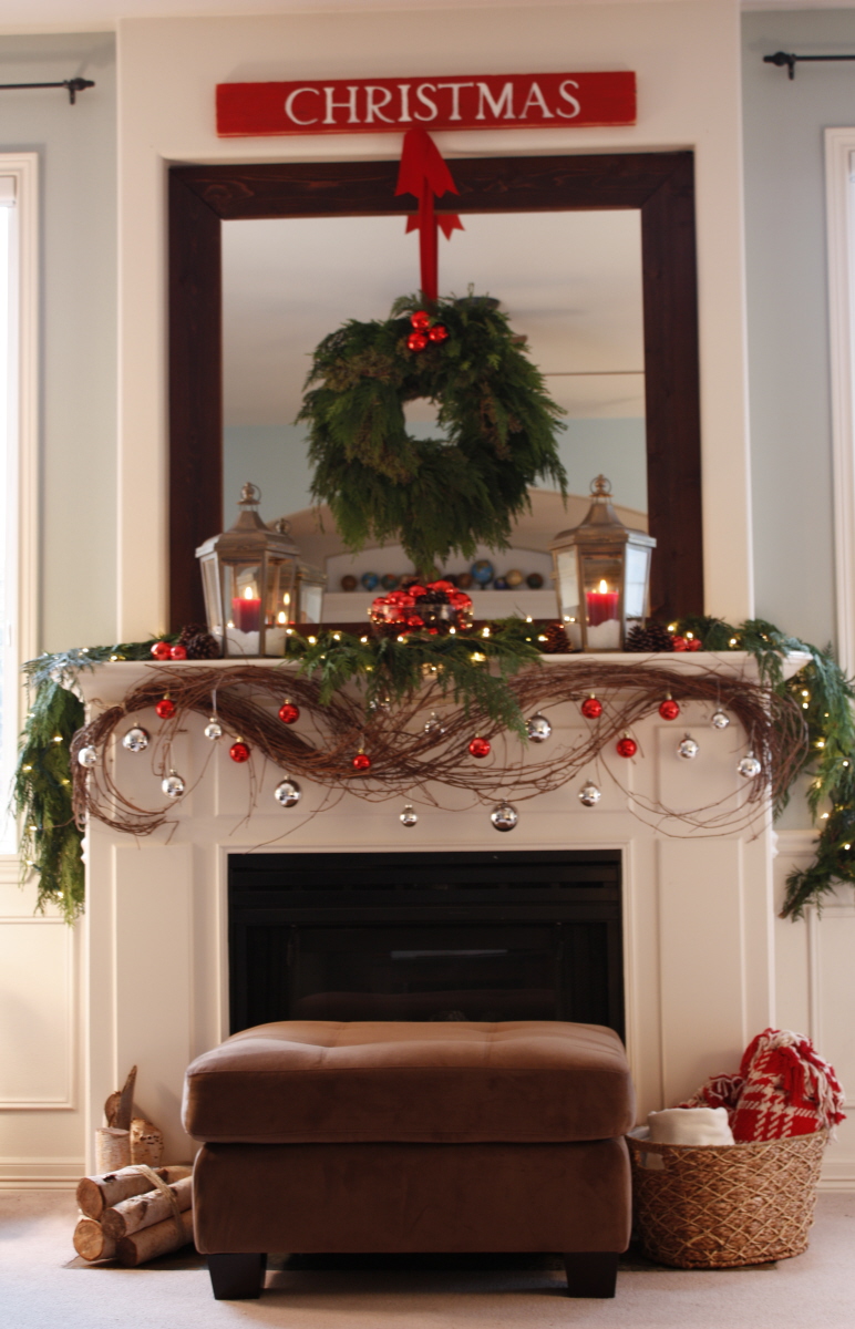 Red decor christmas mantel