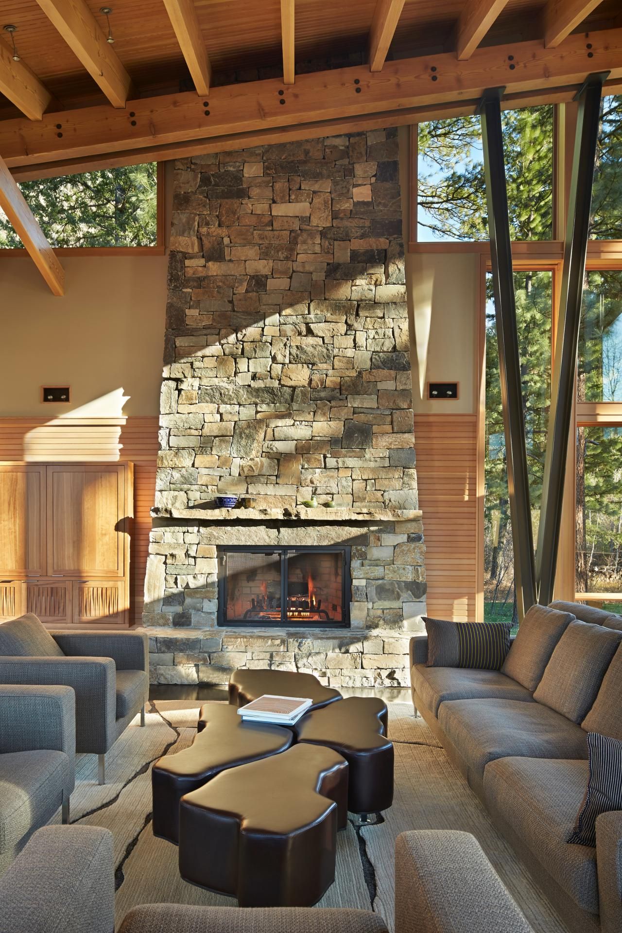 Stacked Stone Fireplace Designs And The Decors Around Them