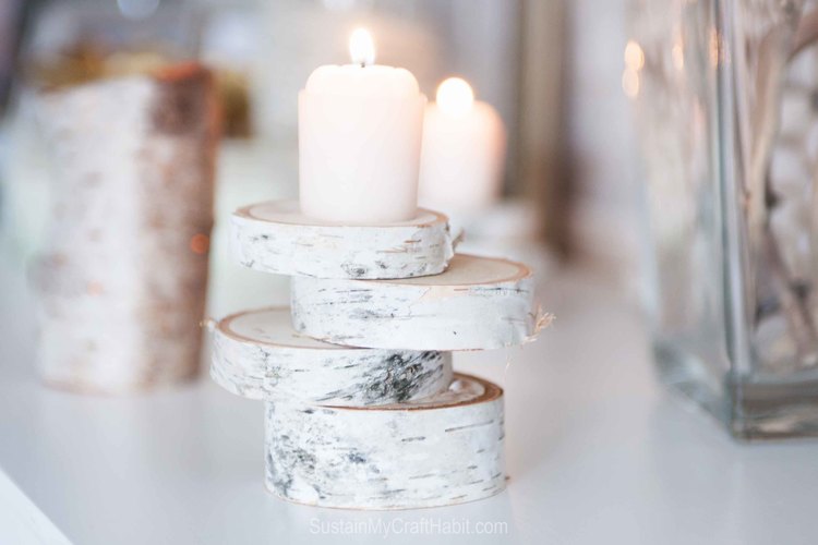 DIY birch stacked candle