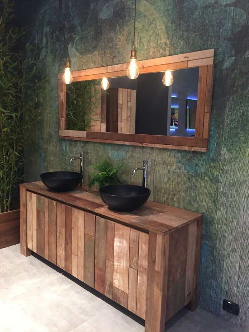 Rectangular mirror and reclaimed wood for vanity