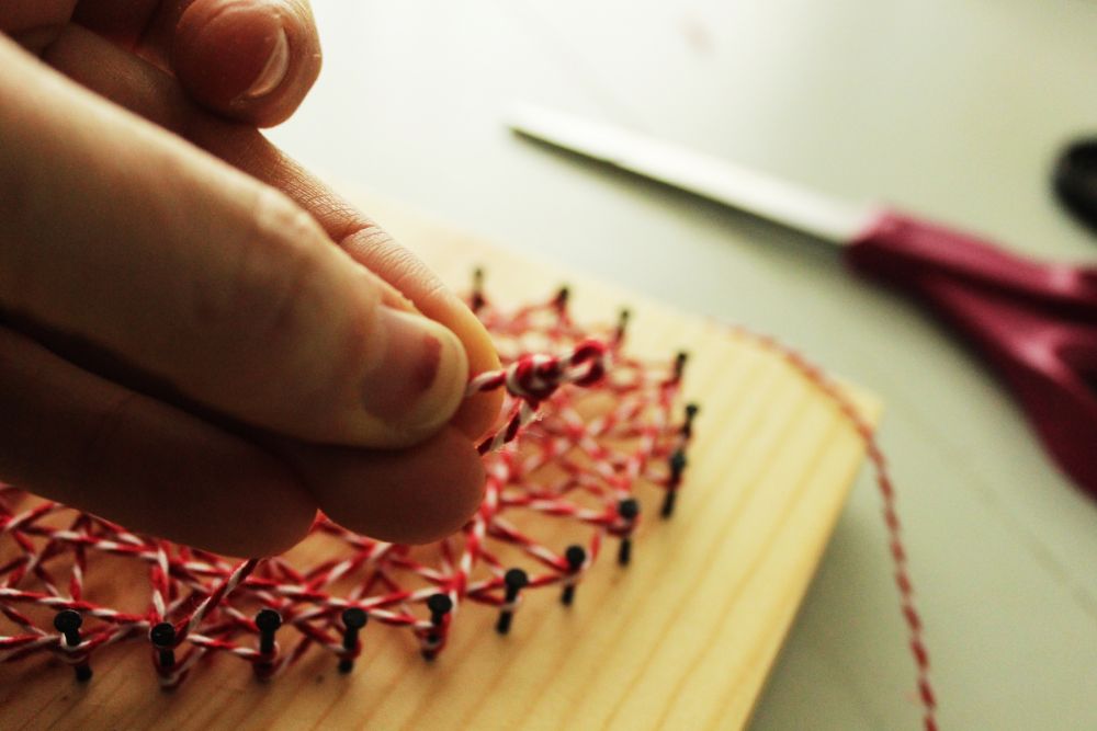 DIY Heart String Art pull string taught