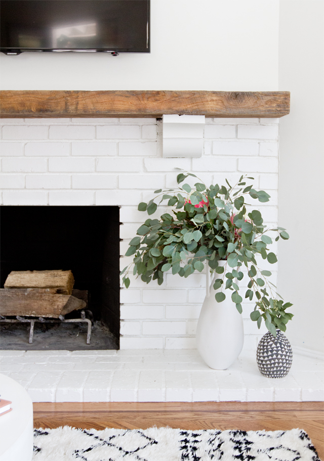 stained fireplace shelf