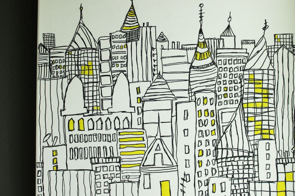 DIY Sharpie Cityscape Art for Bathroom