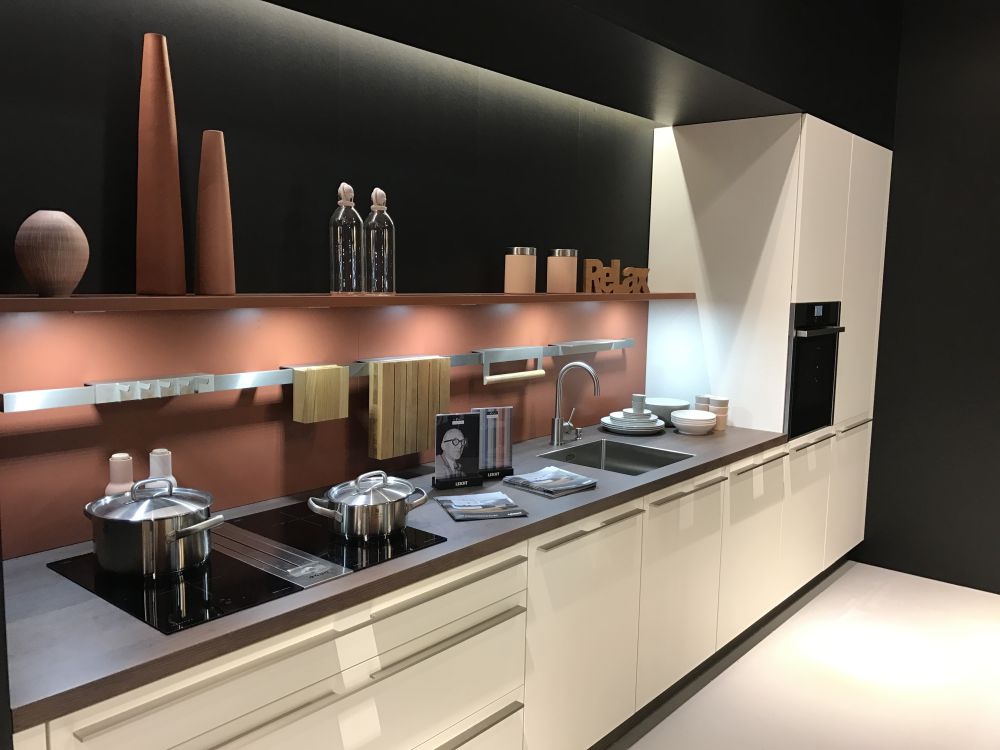 Kitchen island with open shelves and butcher block countertop