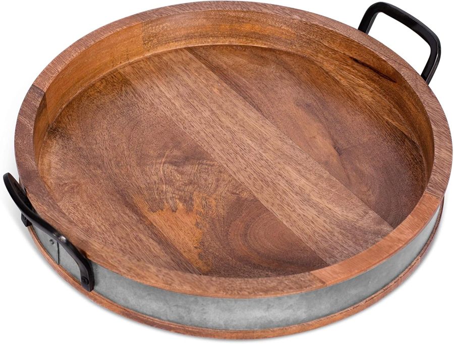 BIRDROCK HOME Wooden Serving Tray with Handles