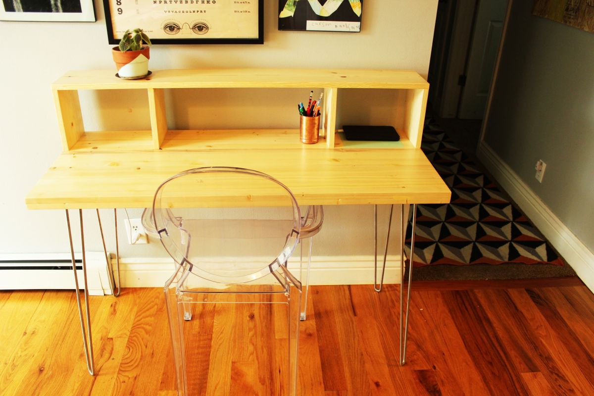 DIY Desk with Shelf and Hairpin Legs