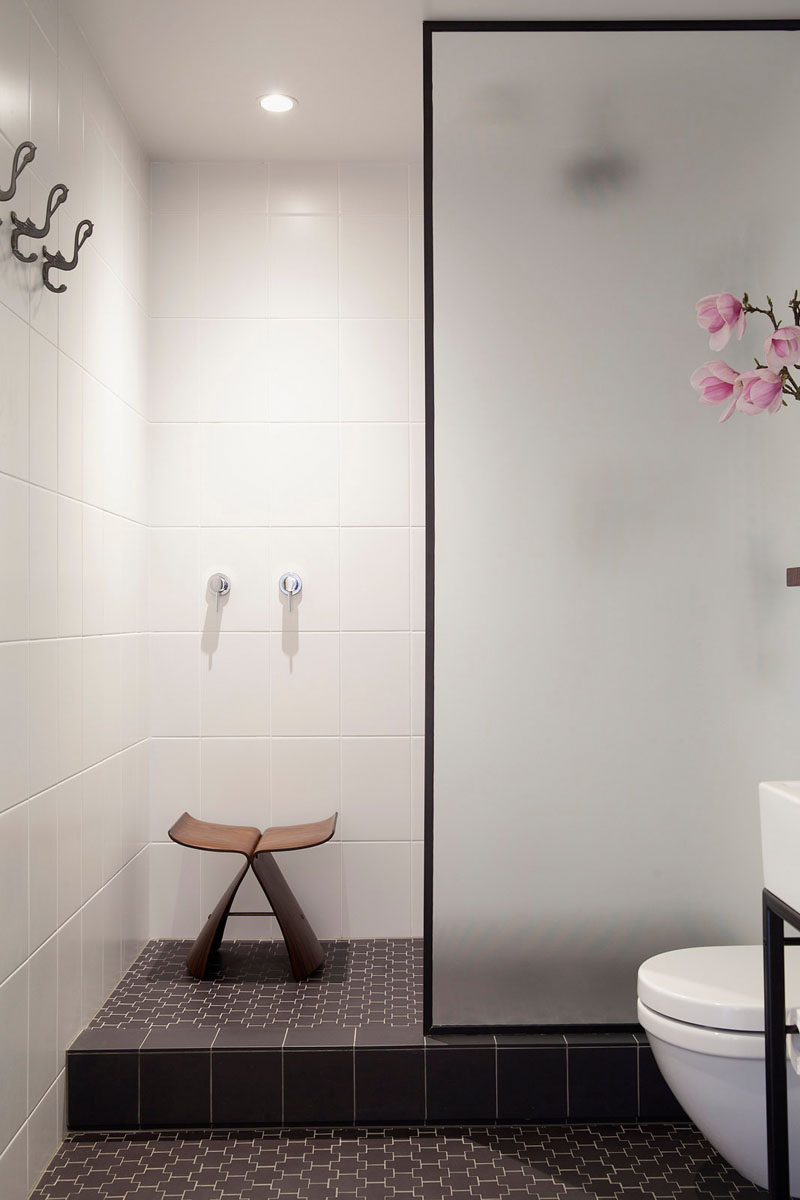 Contemporary grey shower design with large glass