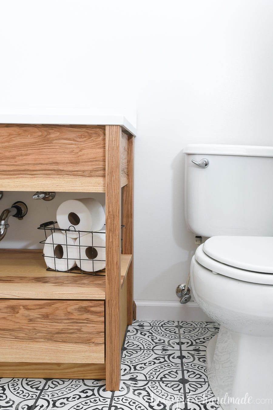 Before and after bathroom vanity transformation